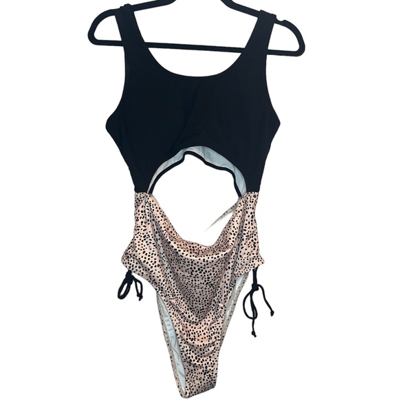 Brand New Shein Plus Dalmatian Print Cut Out Drawstring Side One Piece Suit - Picture 9 of 9